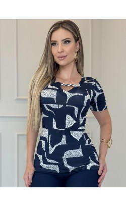 034295 - Blusa Ramany Estampada Geométrico Azul